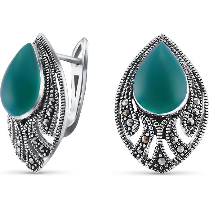 

Серьги женские из серебра Silver Wings 220960e-39, марказит/агат, 220960e-39