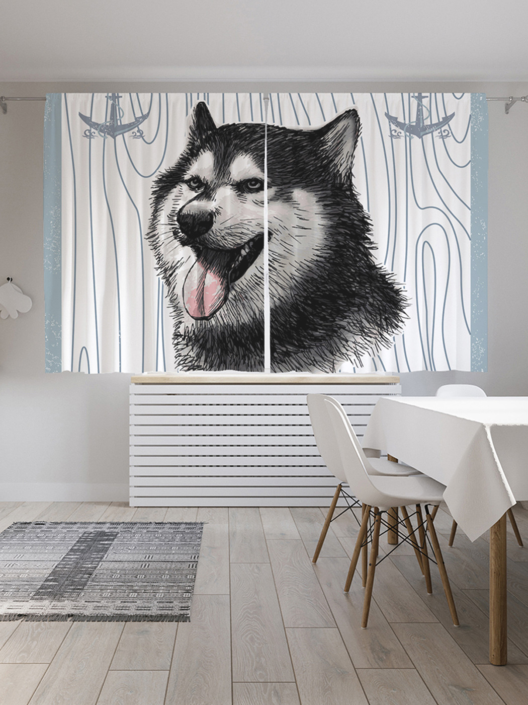 

Шторы с фотопечатью "Собака и якоря" из сатена, 290х180 см