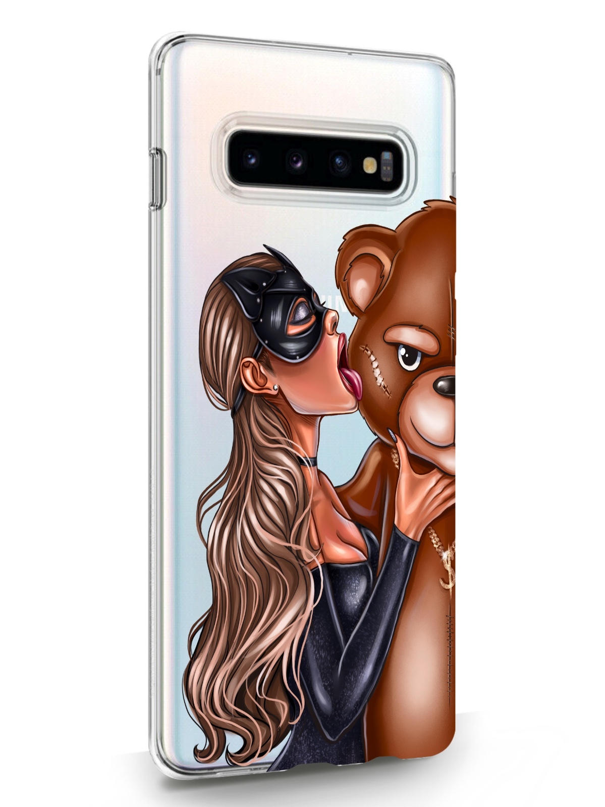 фото Чехол musthavecase для samsung galaxy s10 plus кошечка русая и мишка прозрачный