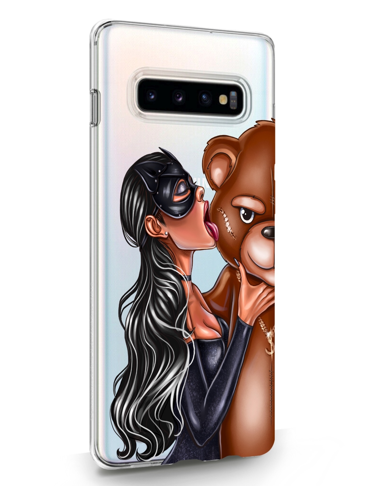 фото Чехол musthavecase для samsung galaxy s10 plus кошечка брюнетка и мишка прозрачный