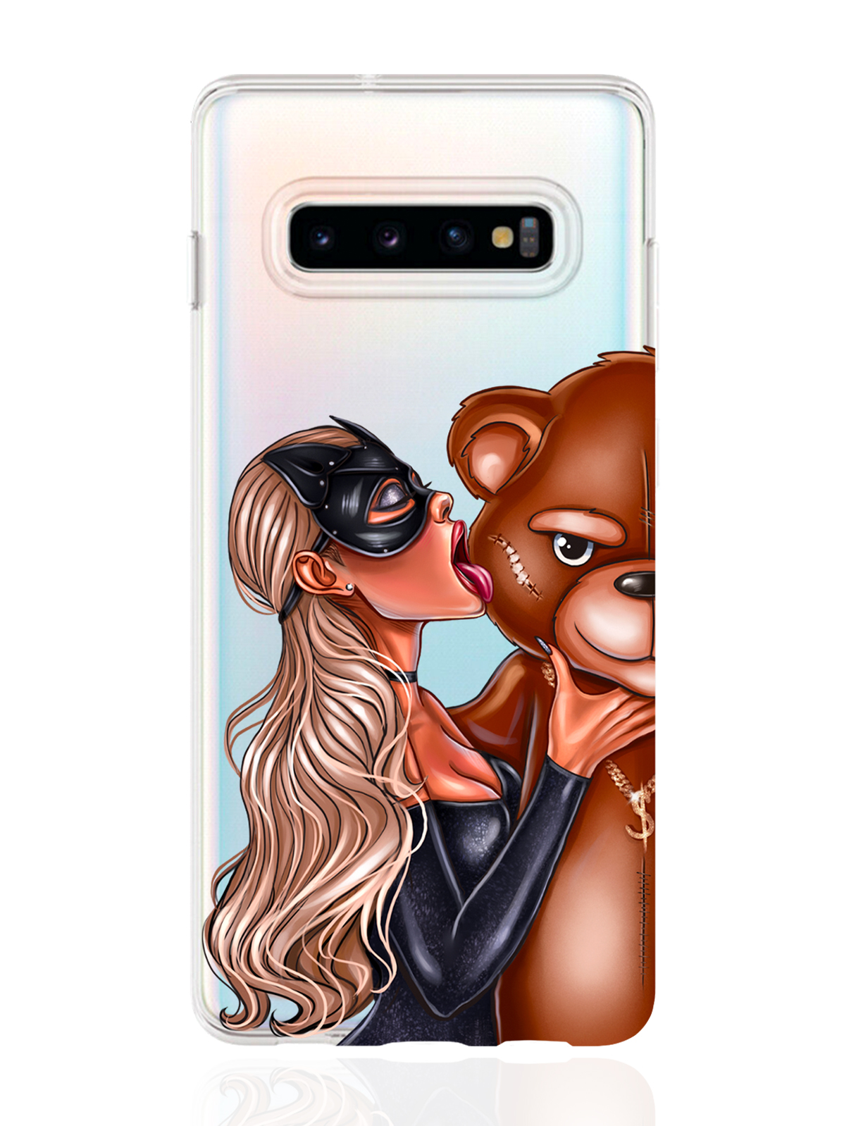 фото Чехол musthavecase для samsung galaxy s10 plus кошечка блондинка и мишка прозрачный