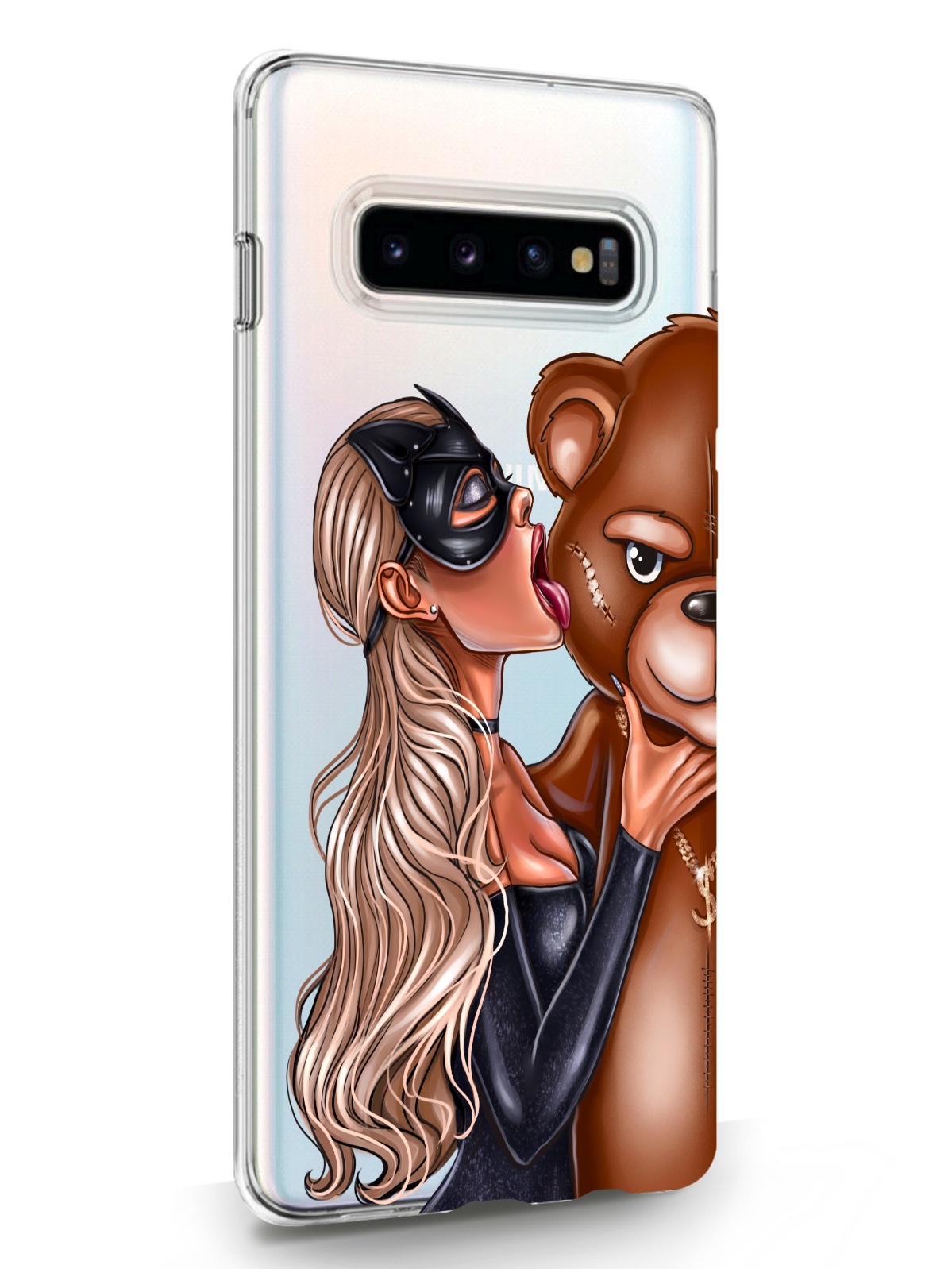 фото Чехол musthavecase для samsung galaxy s10 plus кошечка блондинка и мишка прозрачный