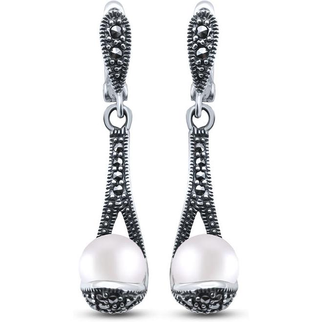 

Серьги женские из серебра Silver Wings 220540a-39, жемчуг/марказит, 220540a-39
