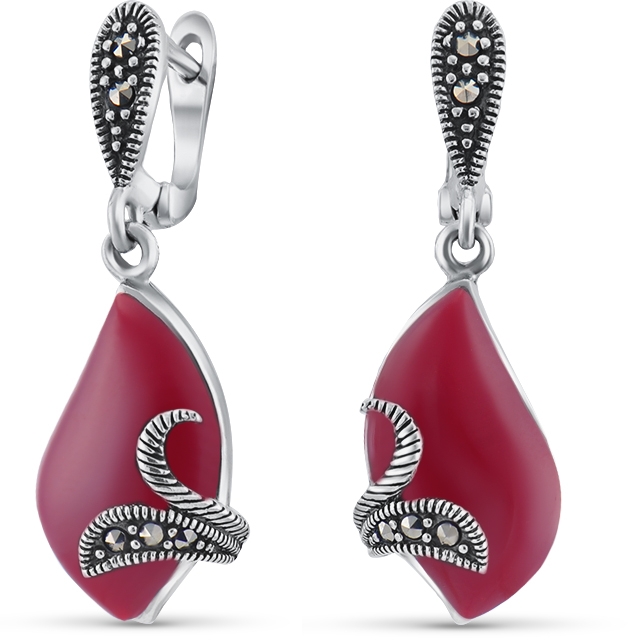 

Серьги женские из серебра Silver Wings 220665d-39, марказит/агат, 220665d-39