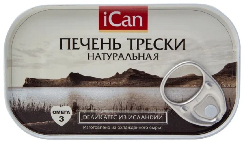 

Печень трески натуральная, iCan, 115 г, Исландия, 1 банка