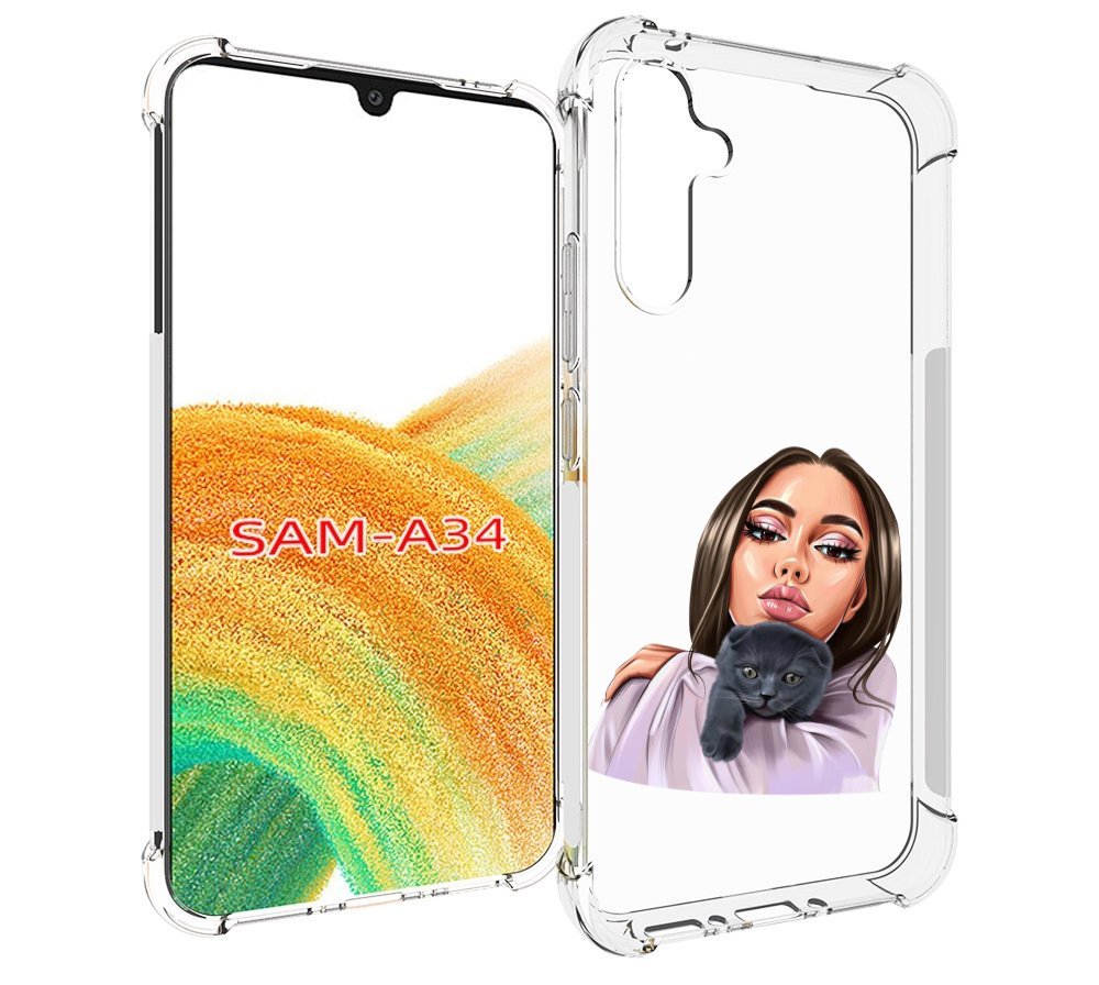 

Чехол MyPads нарисованная-девушка-с-котом женский для Samsung Galaxy A34, Tocco