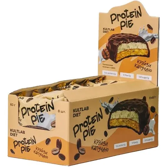 Протеиновое печенье Kultlab Protein Pie крейзи капучино, 60 г х 8 шт