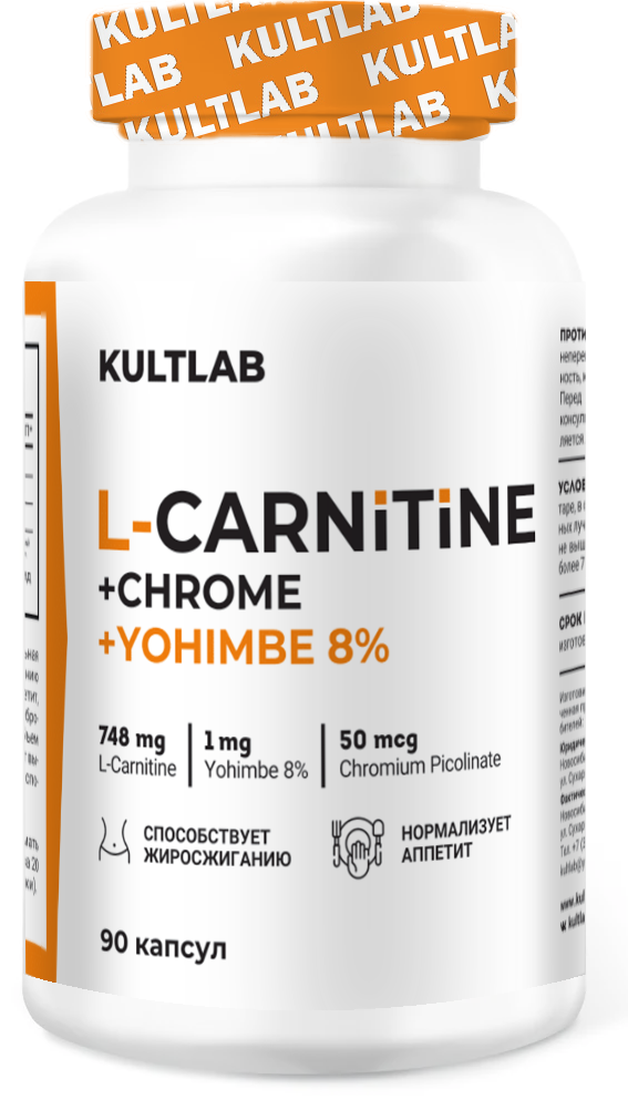 L-карнитин Kultlab L-Carnitine + Cr + Yohimbe 8%, 90 капс