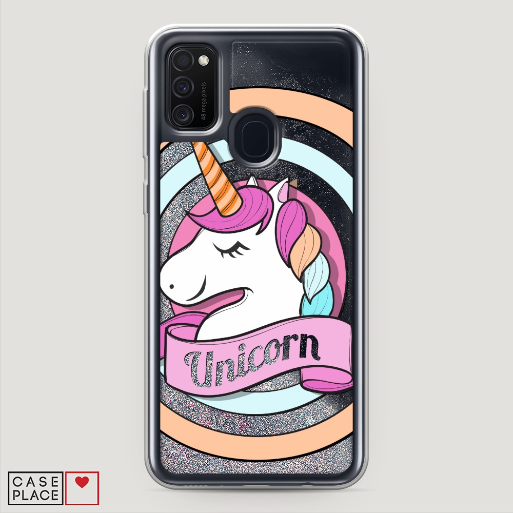 фото Жидкий чехол с блестками "unicorn зефирный" на samsung galaxy m21 awog