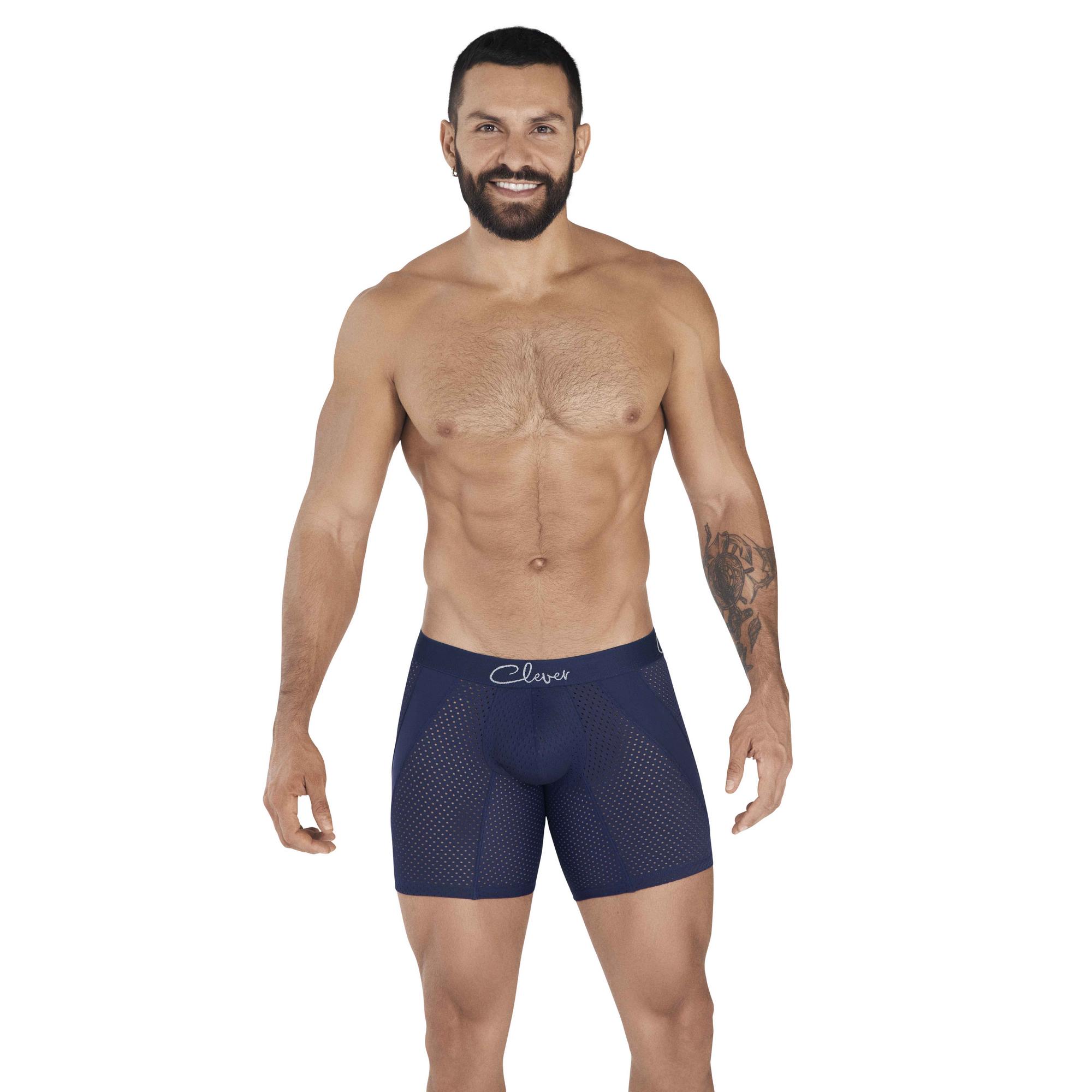 фото Мужские трусы боксеры удлиненные темно-синие в сетку clever time long boxer 036608 xl clever masculine underwear