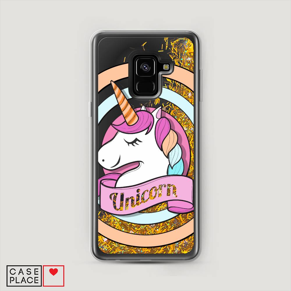 

Жидкий чехол с блестками "Unicorn зефирный" на Samsung Galaxy A8 2018
