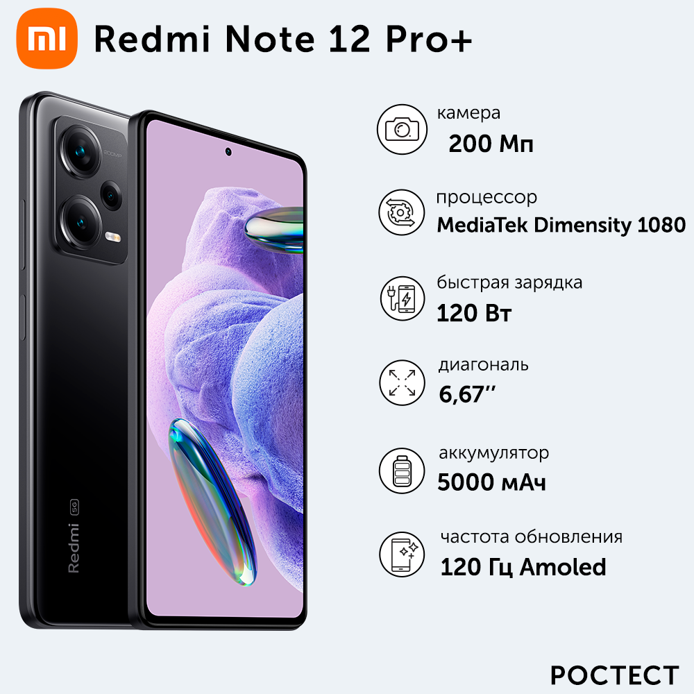 Смартфон Xiaomi Redmi Note 12 Pro+ 5G 8/256GB Midnight Black (45615)