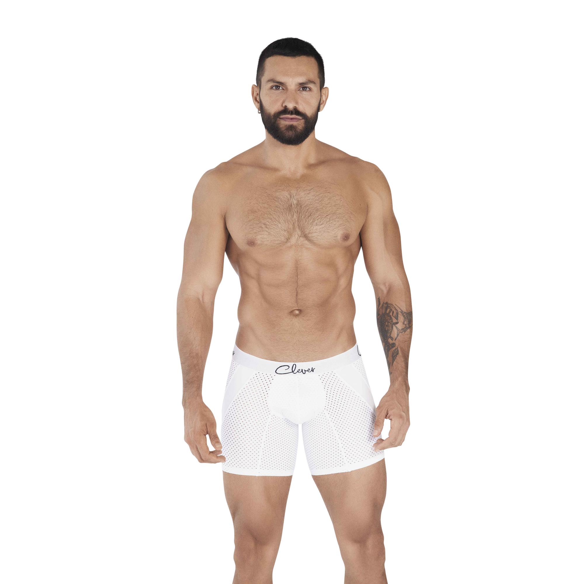 фото Мужские трусы боксеры удлиненные белые в сетку clever time long boxer 036601 s clever masculine underwear
