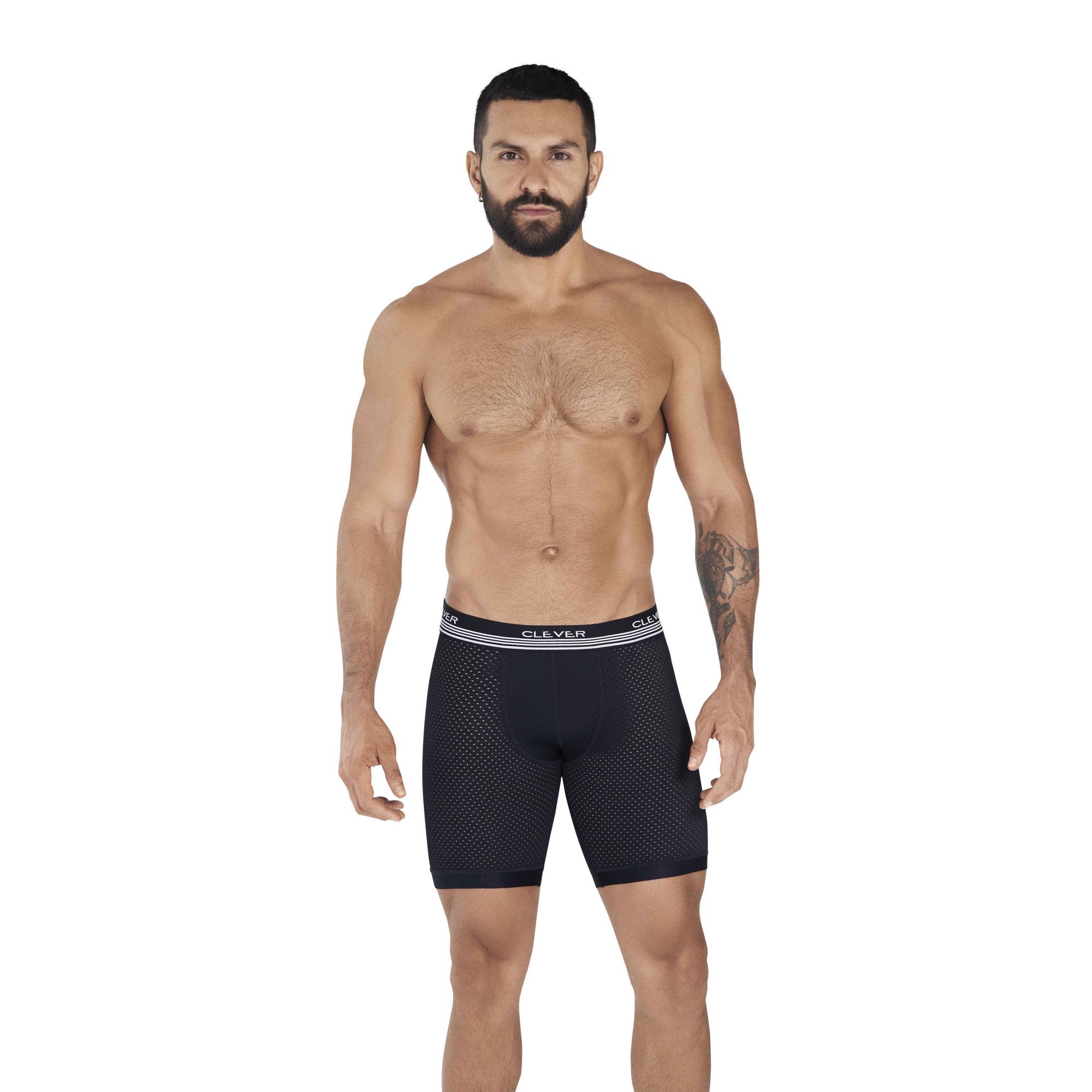 фото Мужские трусы боксеры удлиненные черные в сетку clever process long boxer 036511 xl clever masculine underwear