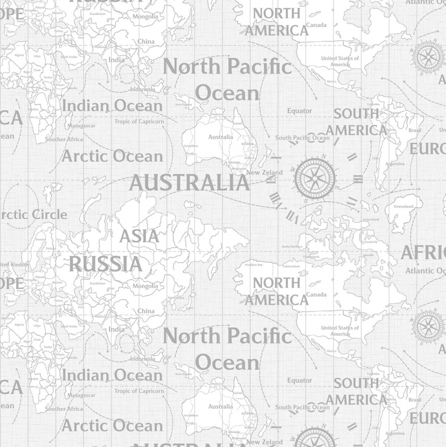 Обои VERNISSAGE World Maps серые 168436-10 1,06x10 м