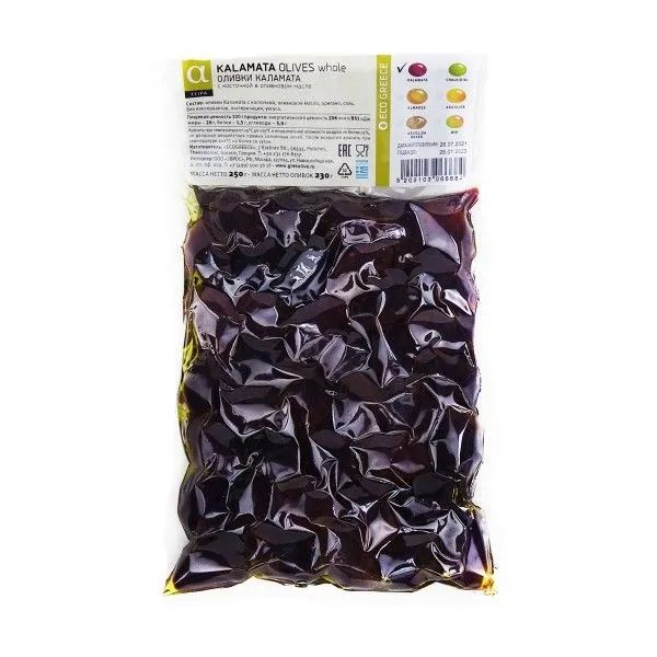 Оливки Каламата XL  (kalamata olives) с косточкой в Оливковом масле 250г.