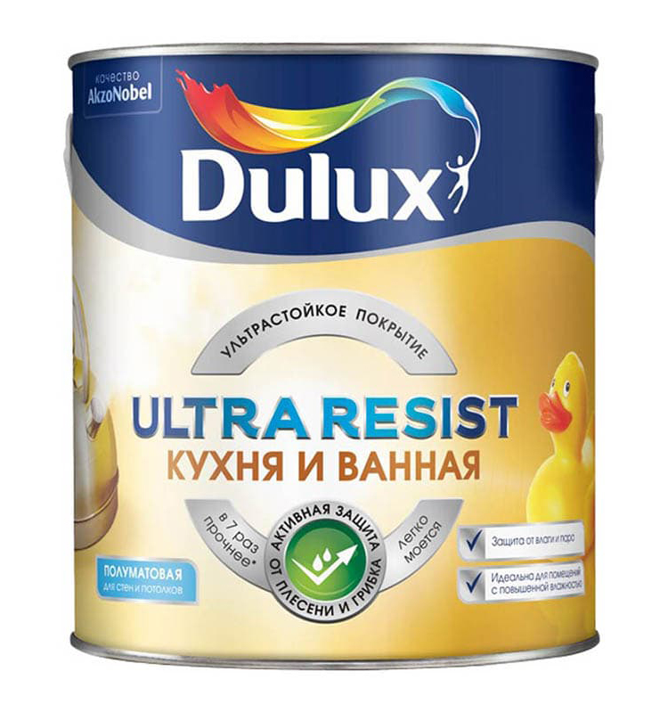 фото Краска dulux ultra resist для кухни и ванной, полуматовая, база bw, 2,5 л