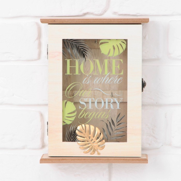 фото Ключница с дверкой "home is where our story begins", 5,5 х 18 х 24 см nobrand