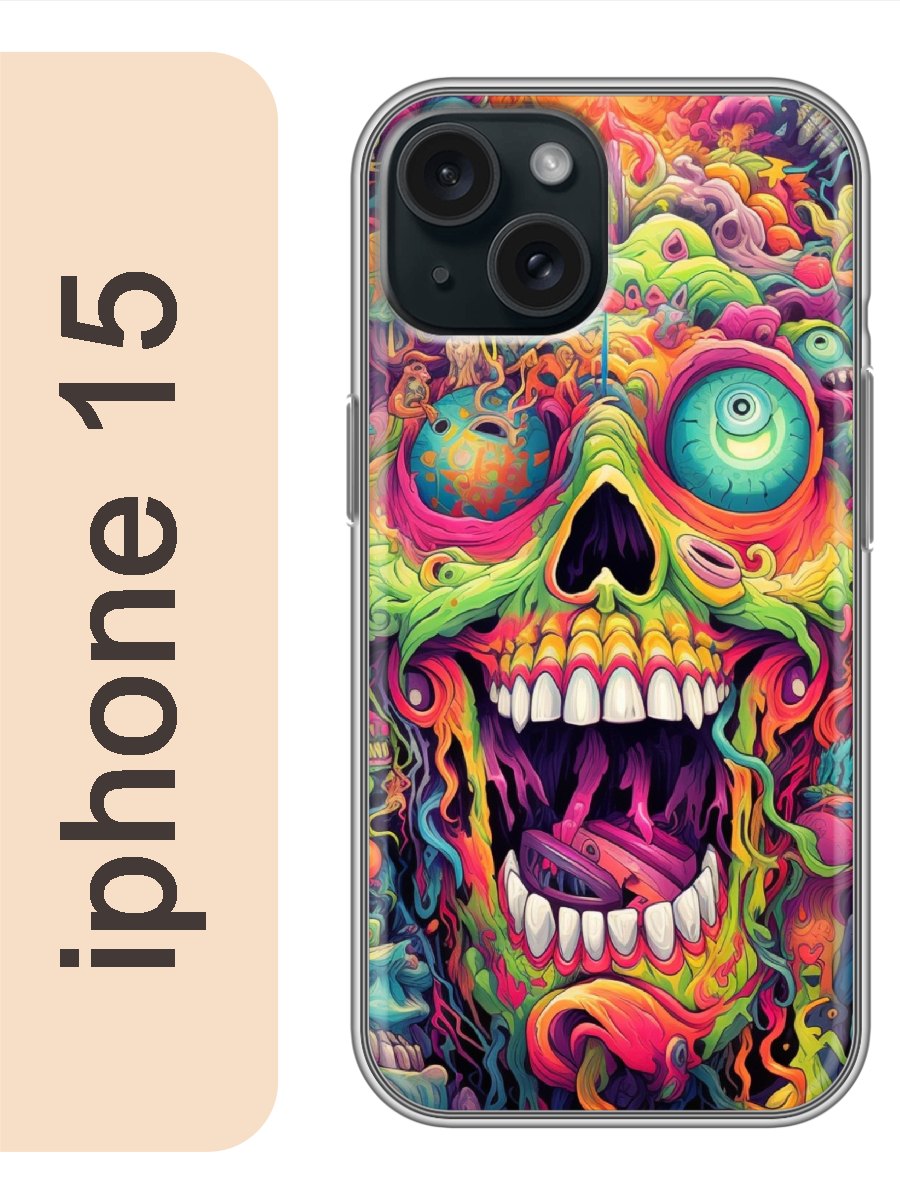 

Чехол на Apple Iphone 15 череп цветной 950, Прозрачный, Iph15rzne