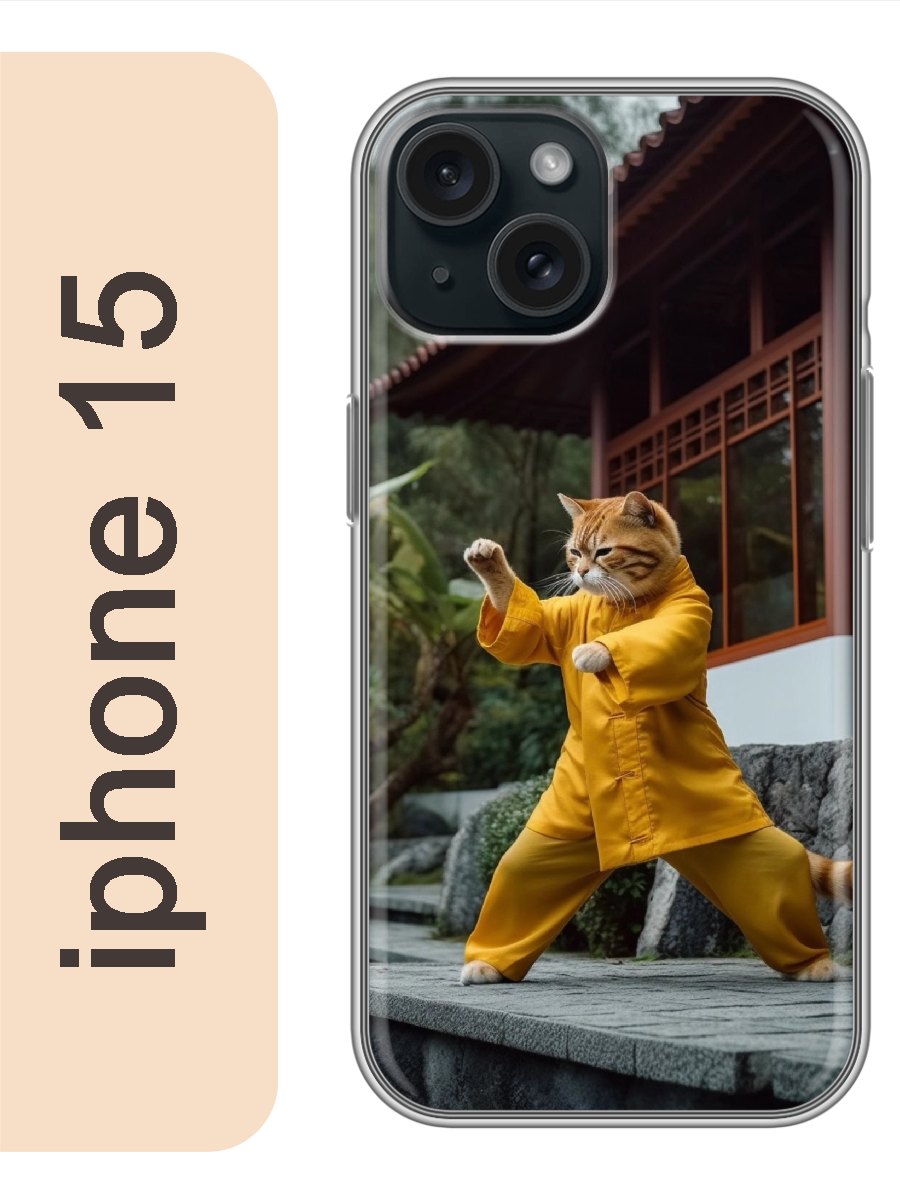 

Чехол на Apple Iphone 15 кунг фу кот 942, Прозрачный, Iph15cats