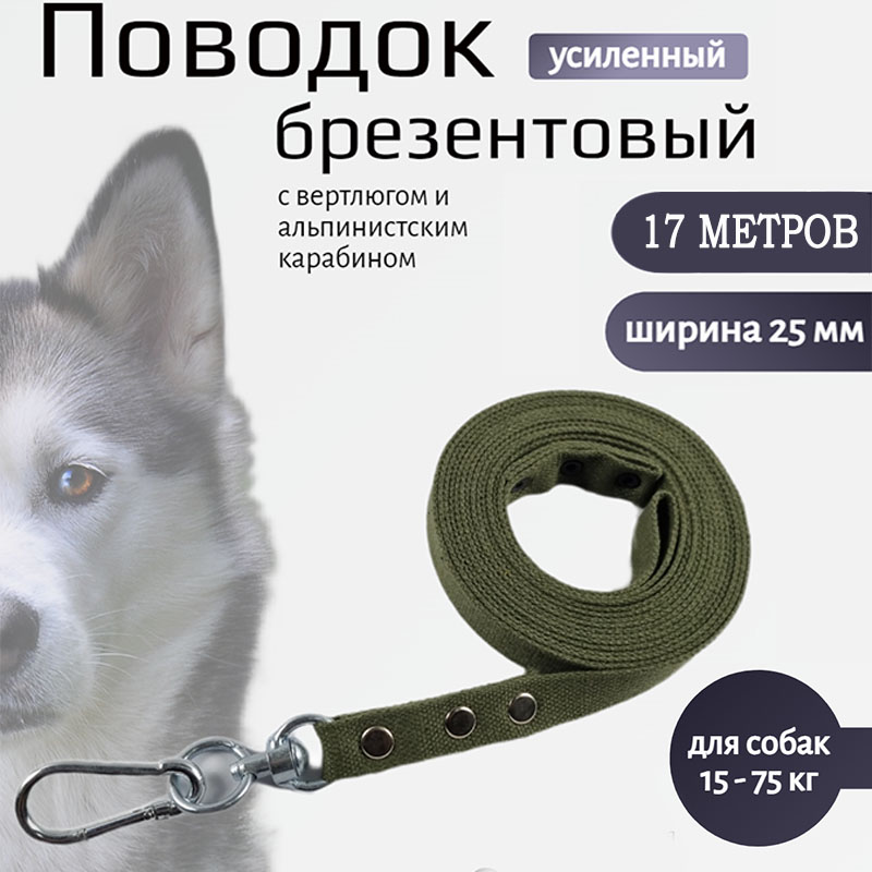 

Поводок для собак Хвостатыч с вертлюгом и альпинистским карабином усиленный 17 м х 25 мм