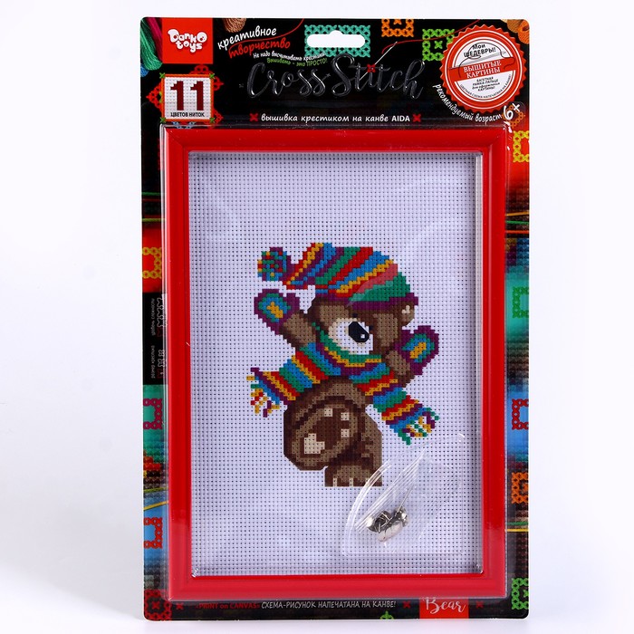 

Danko Toys Вышивка крестиком на канве, серия CROSS STITCH Веселый мишка
