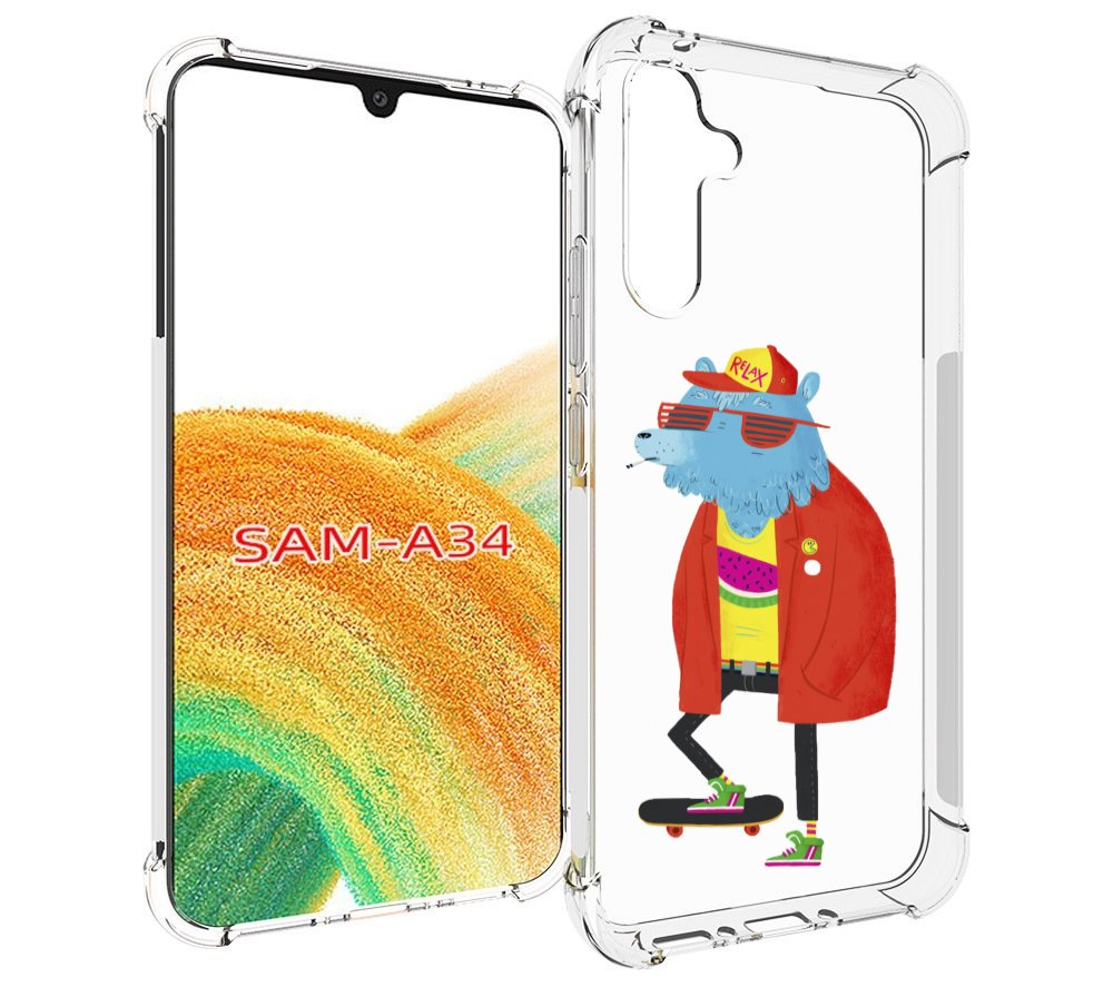 

Чехол MyPads медведь на скейте для Samsung Galaxy A34, Tocco