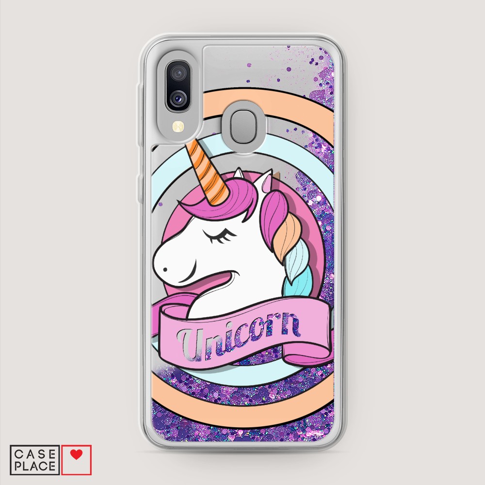 

Жидкий чехол с блестками "Unicorn зефирный" на Samsung Galaxy A40