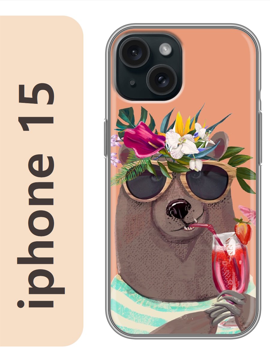 

Чехол на Apple Iphone 15 мишка с коктейлем 854, Прозрачный, Iph15zhiv