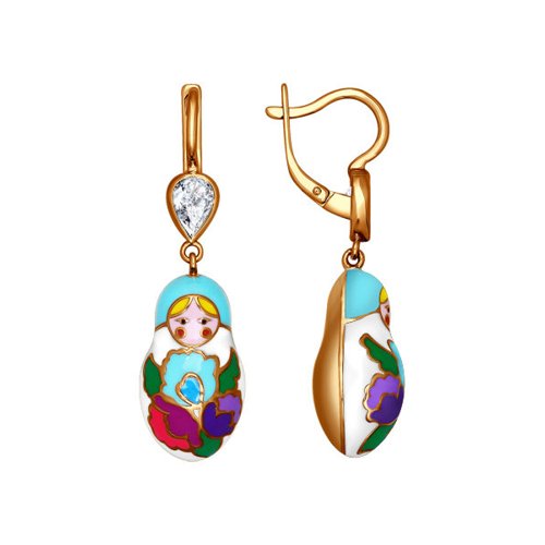 

Серьги подвески из серебра SOKOLOV 93020450, фианит/эмаль, 93020450
