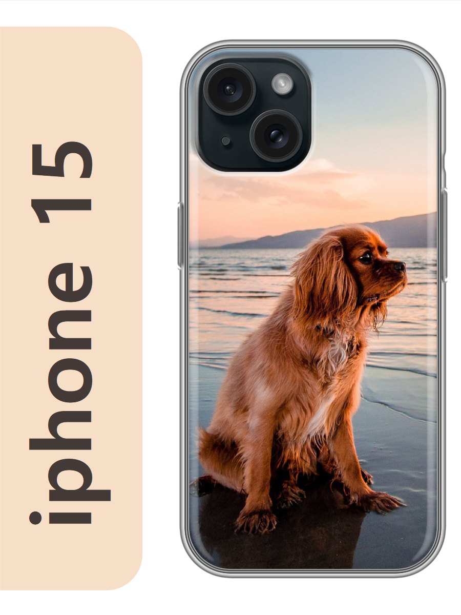 

Чехол на Apple Iphone 15 спаниель на пляже 831, Прозрачный, Iph15dogs