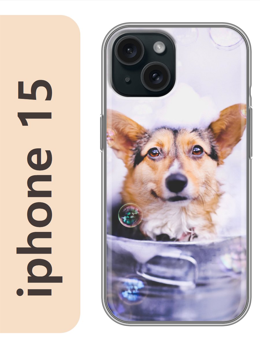 

Чехол на Apple Iphone 15 корги в пузырях 821, Прозрачный, Iph15dogs