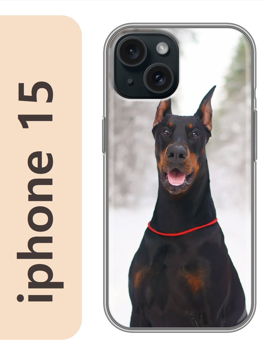 

Чехол на Apple Iphone 15 доберман в лесу 813, Прозрачный, Iph15dogs