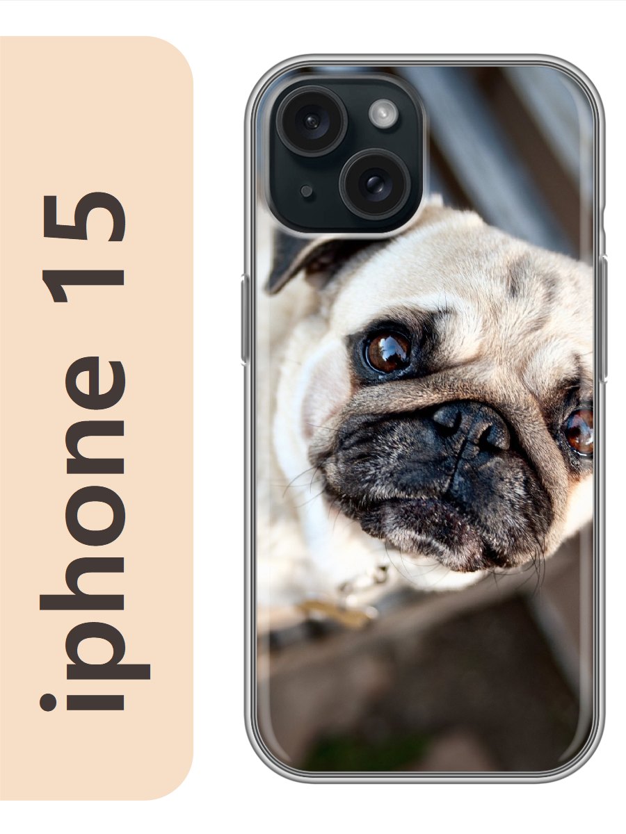 

Чехол на Apple Iphone 15 мопс 809, Прозрачный, Iph15dogs