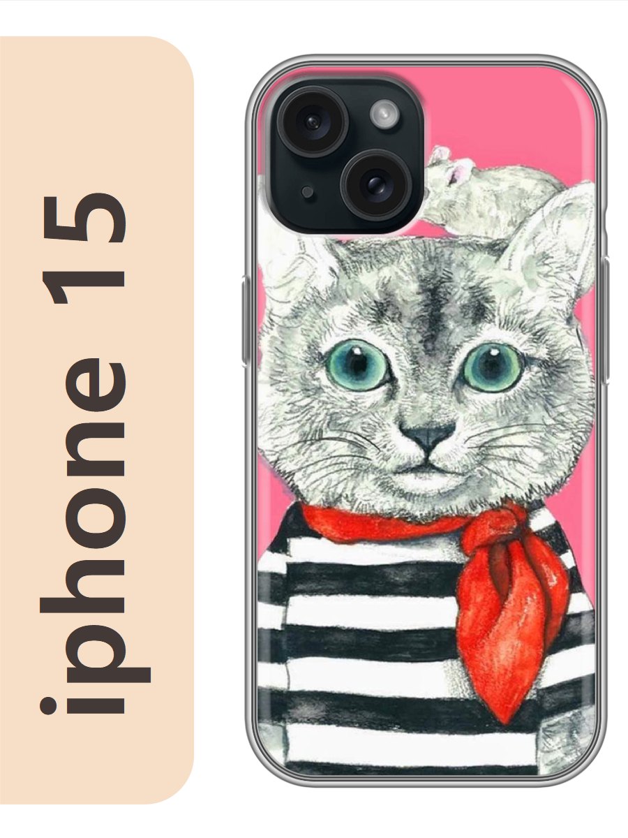 

Чехол на Apple Iphone 15 кот с мышкой 801, Прозрачный, Iph15cat2