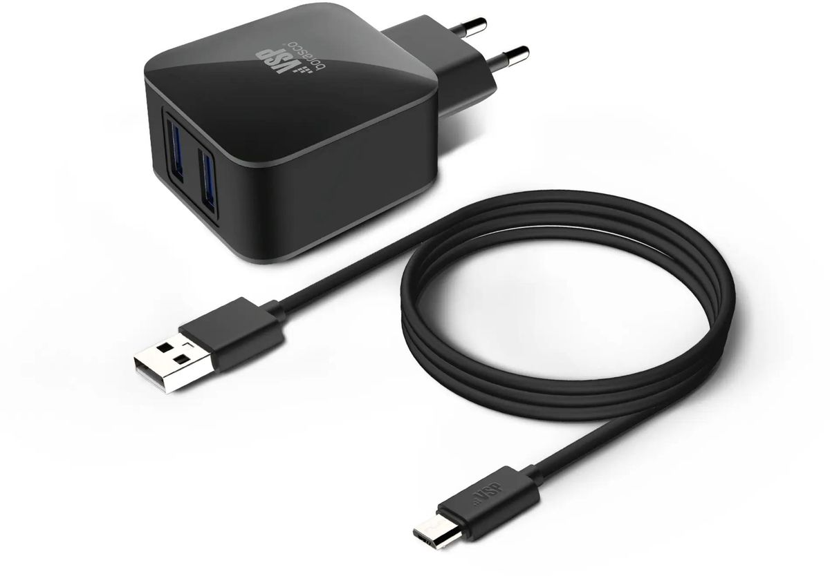 

Сетевое зарядное устройство BoraSCO + кабель Micro-USB, 2.1 А, 1 м, черный (20649)