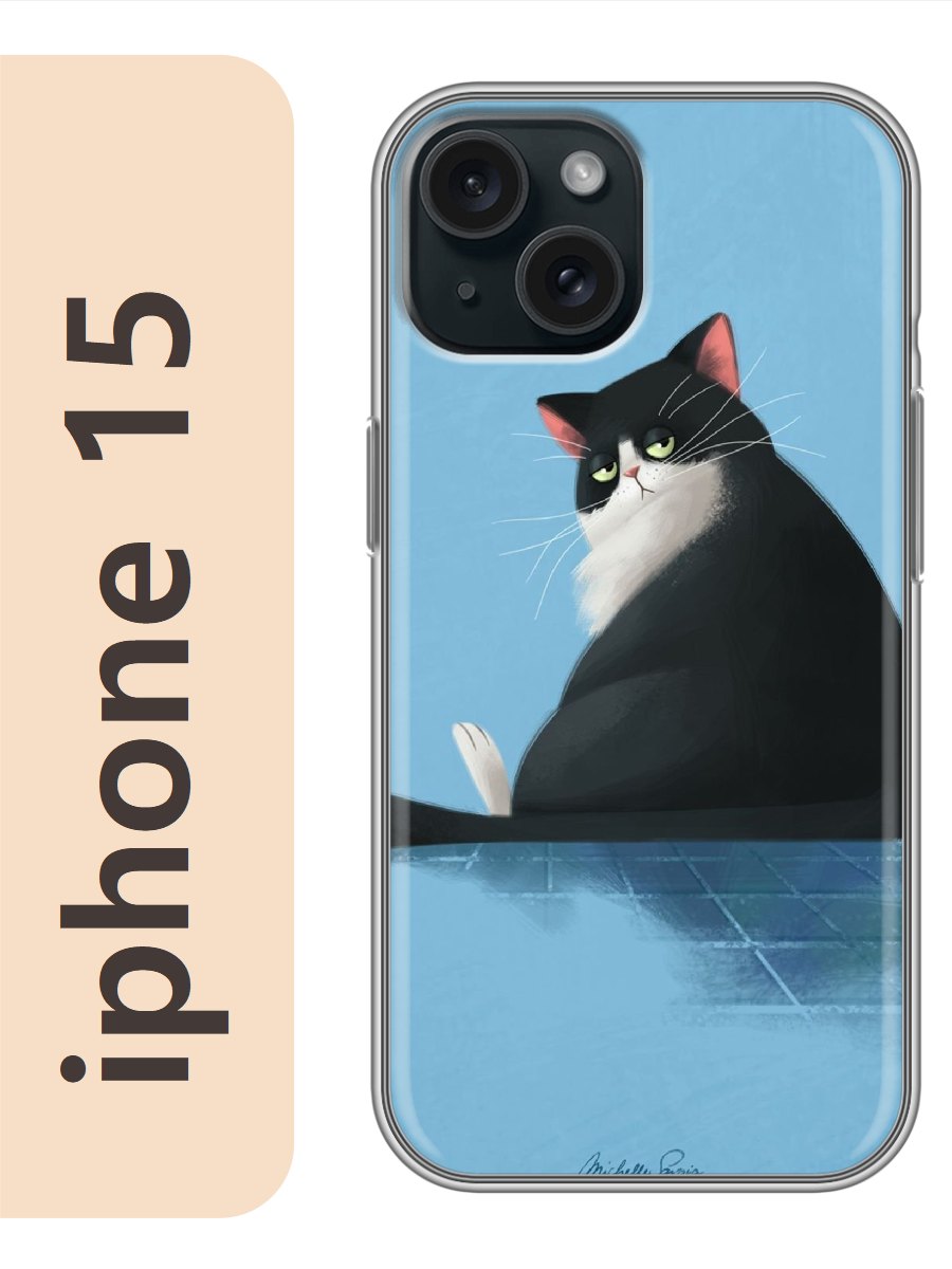 

Чехол на Apple Iphone 15 черный толстый кот 774, Прозрачный, Iph15cats
