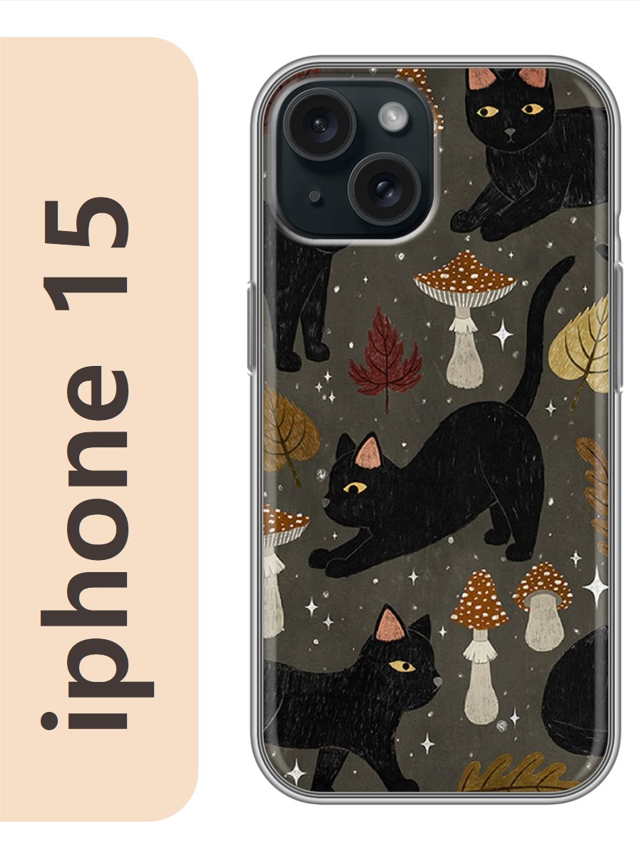 

Чехол на Apple Iphone 15 черные коты осень 772, Прозрачный, Iph15cats