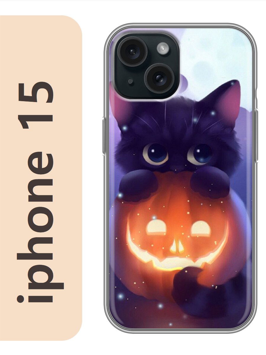 

Чехол на Apple Iphone 15 черный кот хэллоуин 768, Прозрачный, Iph15cats
