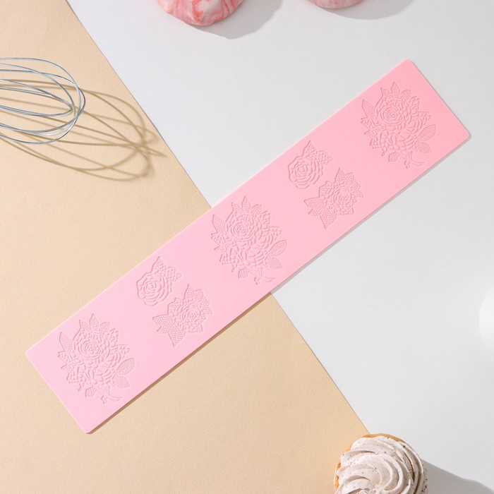 Доляна Силиконовый коврик для айсинга Доляна «Розы», 37,5x8x0,1 см, цвет розовый
