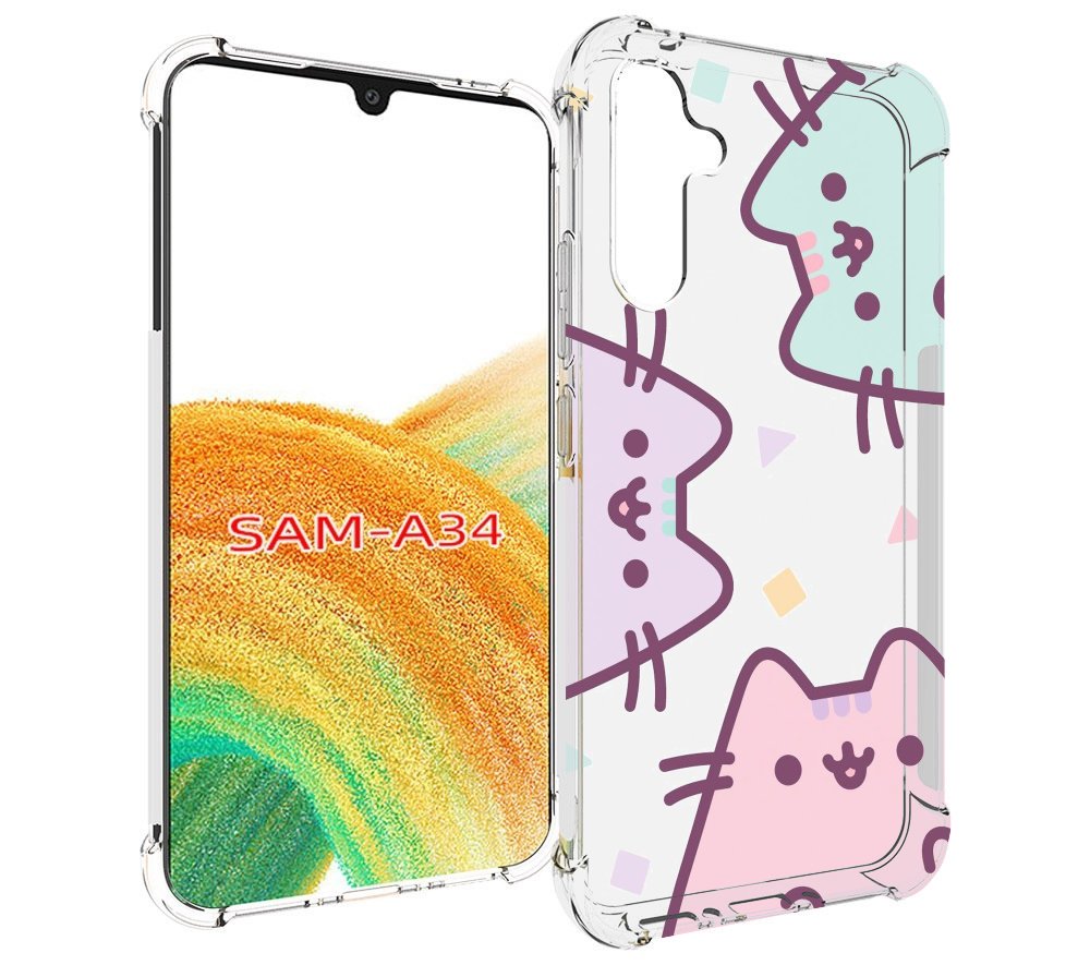 

Чехол MyPads котики зеленый фиолетовый розовый женский для Samsung Galaxy A34, Tocco