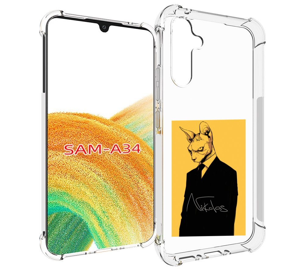 

Чехол MyPads кот-в-смокинге-на-желтом-фоне для Samsung Galaxy A34, Tocco