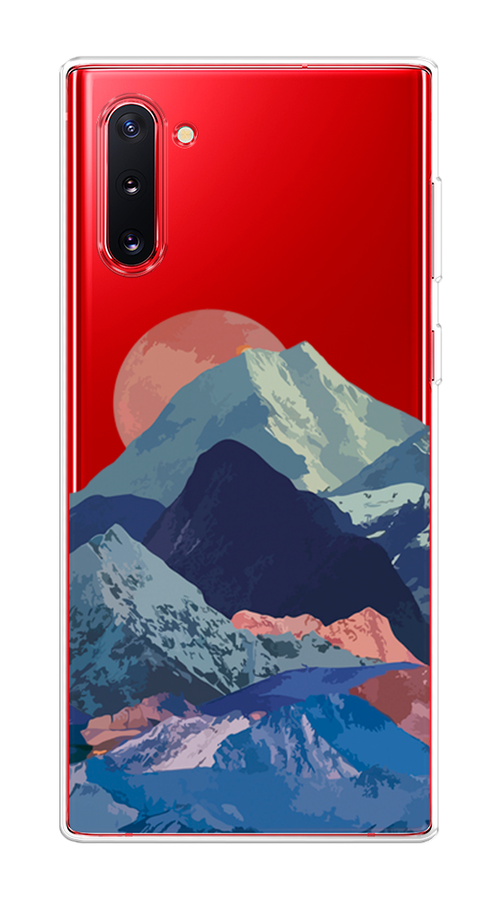 

Чехол на Samsung Galaxy Note 10 "Закат в снежных горах", Красный;серый;голубой, 28650-2