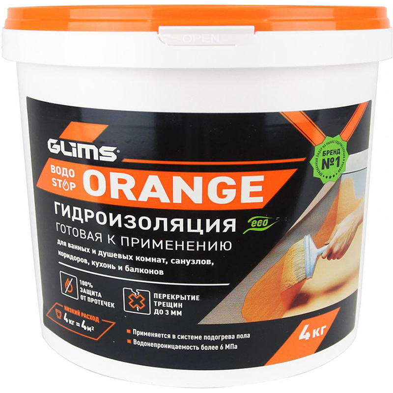 

GLIMS ВодоStop Orange мастика гидроизоляционная (4кг)
