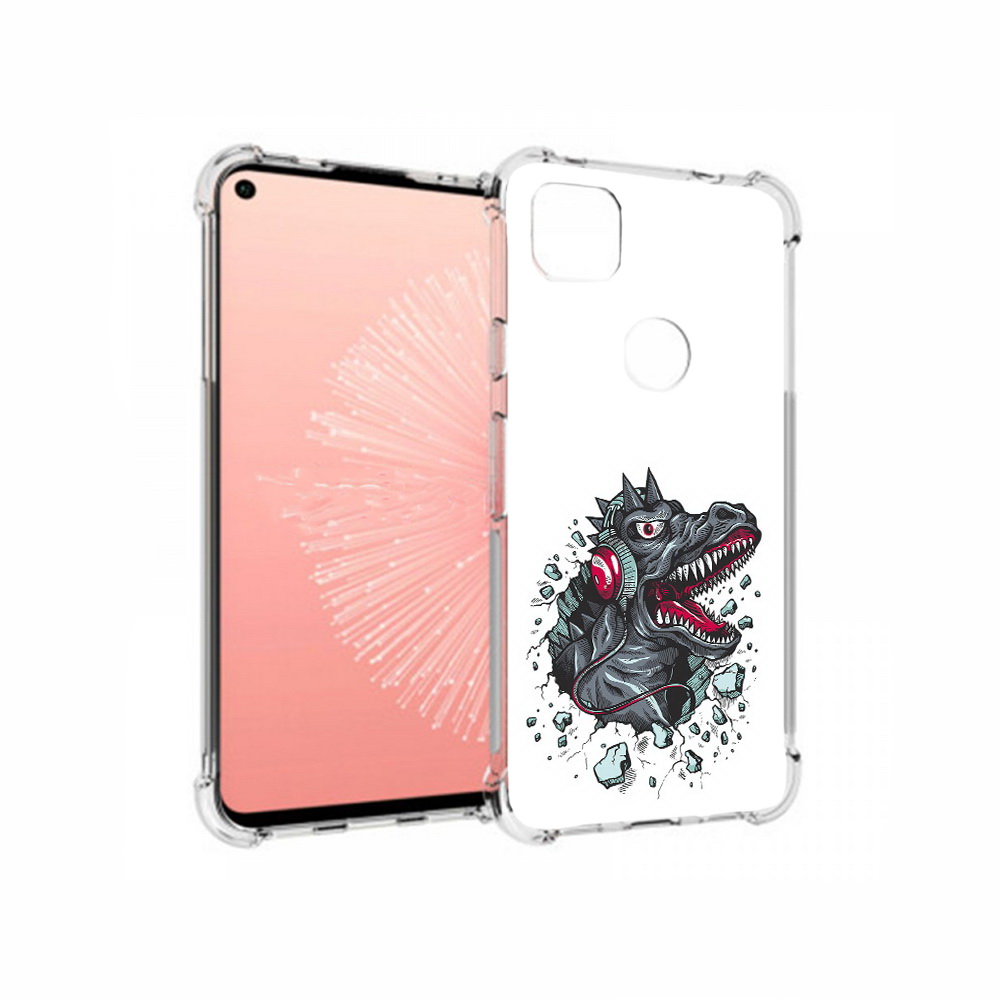 

Чехол MyPads Tocco для Google Pixel 4A Нарисованный динозавр в наушниках, Прозрачный, Tocco