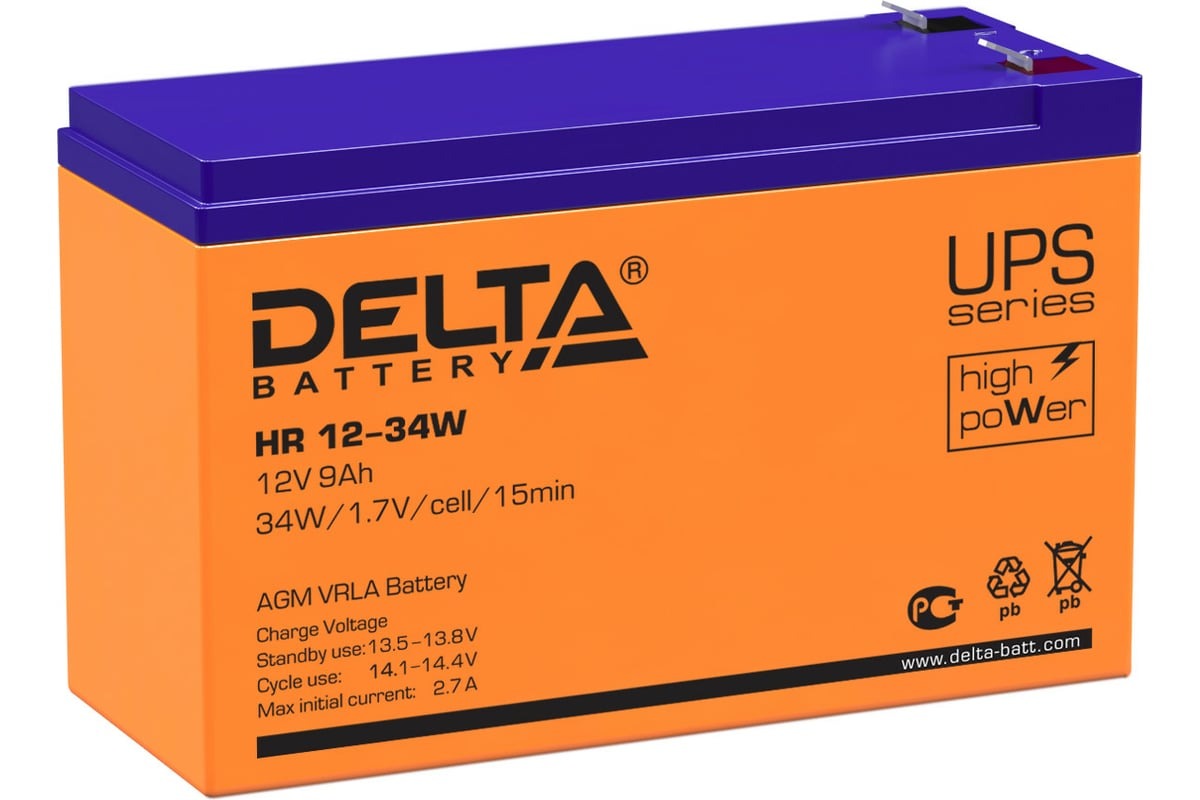 Аккумуляторная батарея для ИБП Delta HR 12-34 W 12В,  9Ач