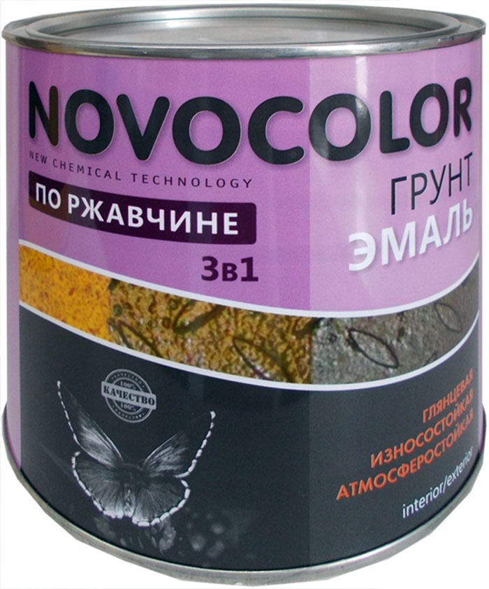 фото Новоколор грунт-эмаль 3 в 1 для металла по ржавчине зеленая глянцевая (1,9кг) норма