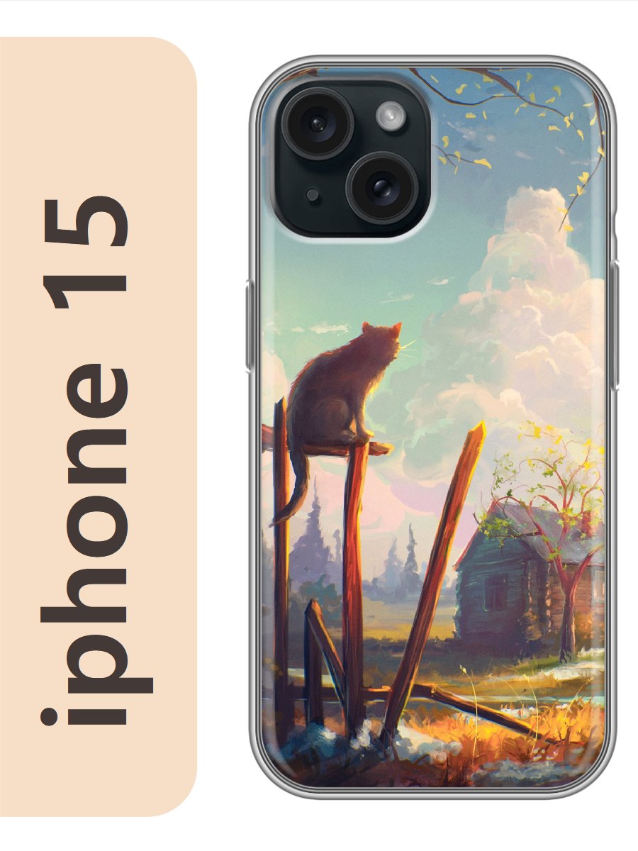 

Чехол на Apple Iphone 15 кот и домик 757, Прозрачный, Iph15cats