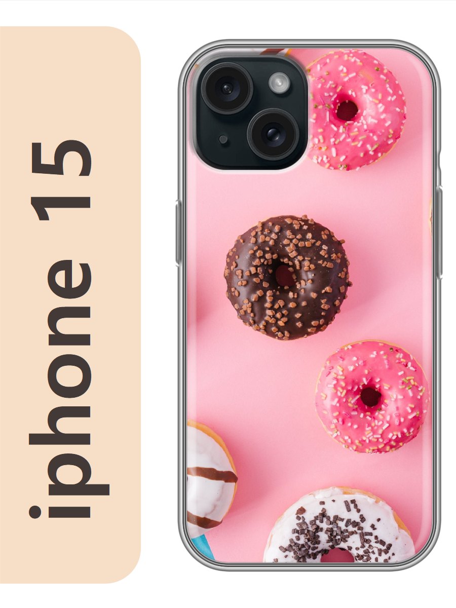 

Чехол на Apple Iphone 15 пончики 455, Прозрачный, Iph15swts