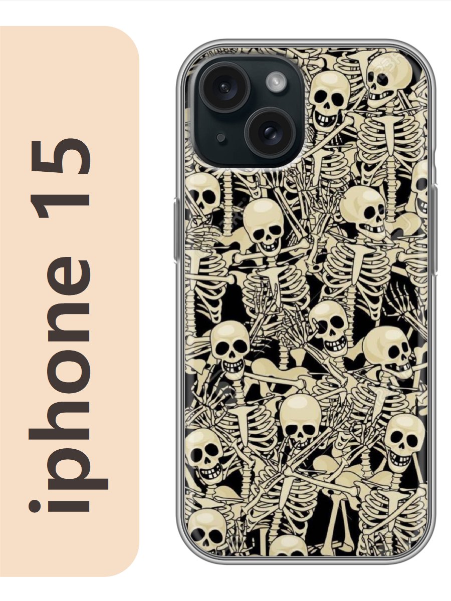 

Чехол на Apple Iphone 15 скелеты 389, Прозрачный, Iph15bone
